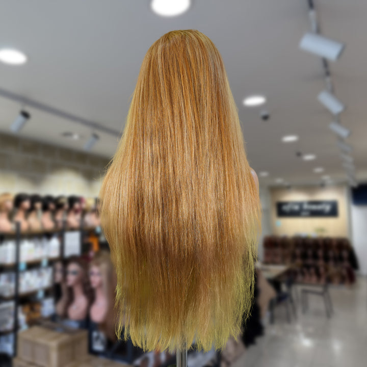 Christy V 13x4 Straight Lace Front Wig 8&27 Honey Blonde Highlight 26 Inch Remy Hair