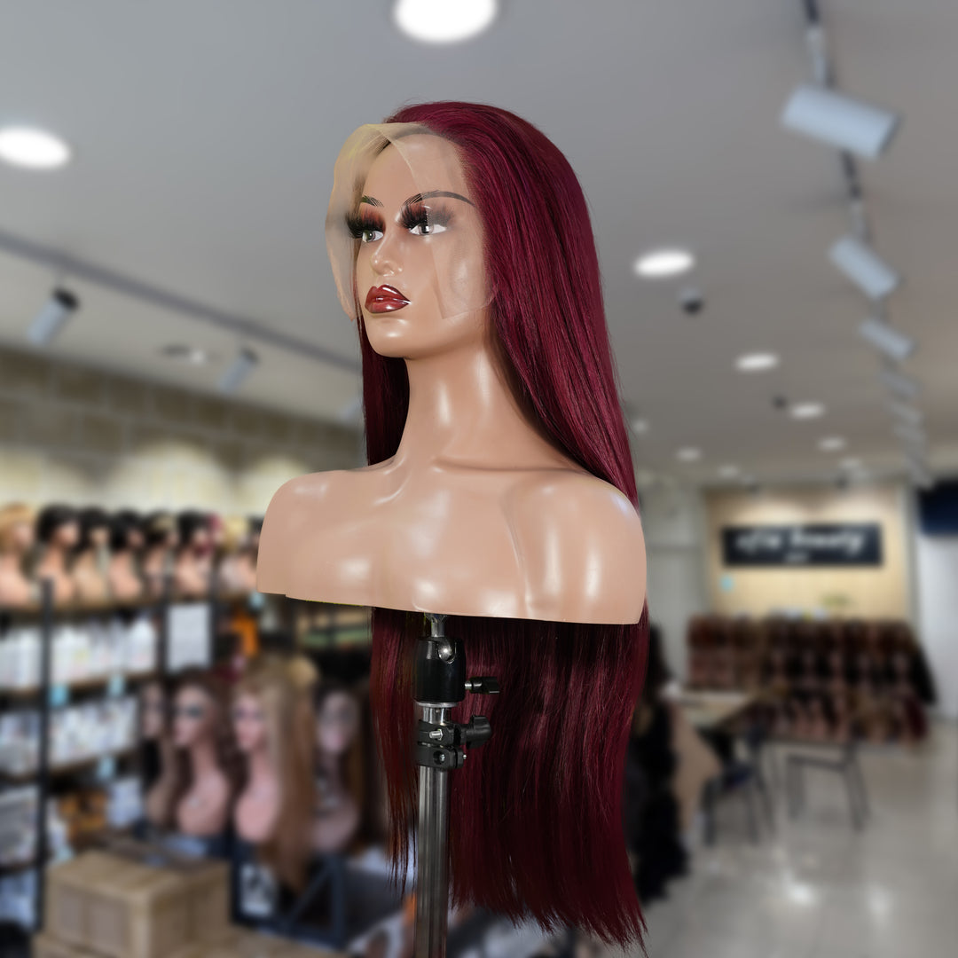 Christy V 13x4 Straight Lace Front Wig 99J Color 26 Inch Remy Hair
