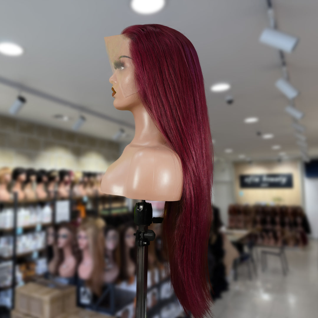 Christy V 13x4 Straight Lace Front Wig 99J Color 26 Inch Remy Hair
