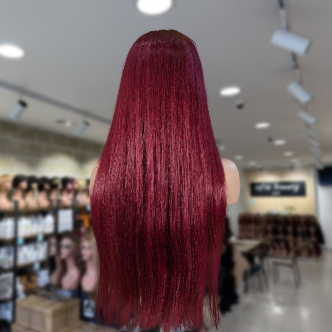 Christy V 13x4 Straight Lace Front Wig 99J Color 26 Inch Remy Hair
