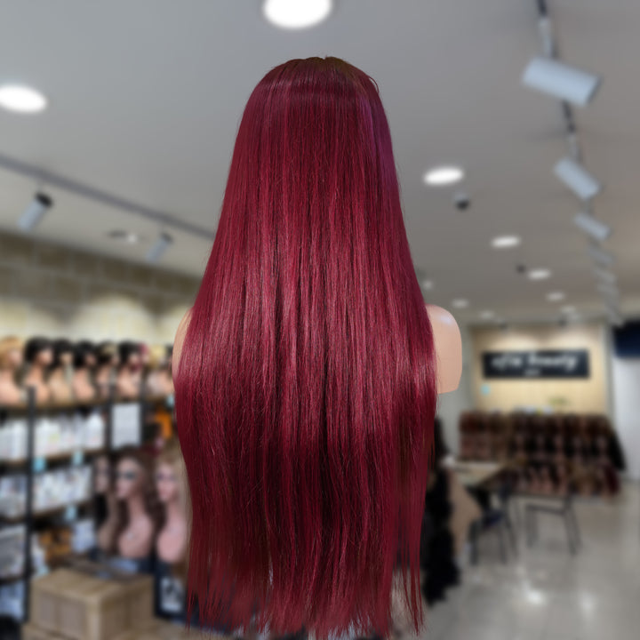 Christy V 13x4 Straight Lace Front Wig 99J Color 26 Inch Remy Hair