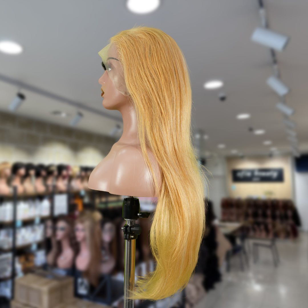 Christy V 13x4 Straight Lace Front Wig 27 Honey Blonde Remy Hair