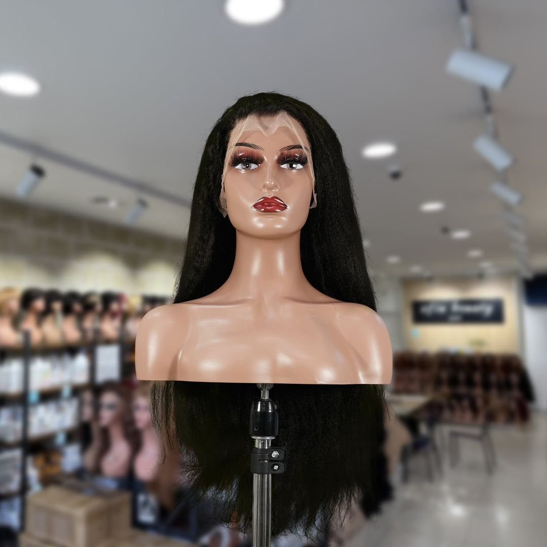 Christy V 13x4 Yaki Straight Lace Front Wig Black Remy Hair