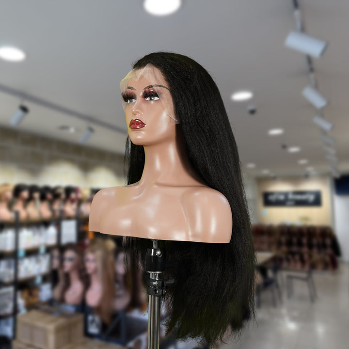 Christy V 13x4 Yaki Straight Lace Front Wig Black Remy Hair