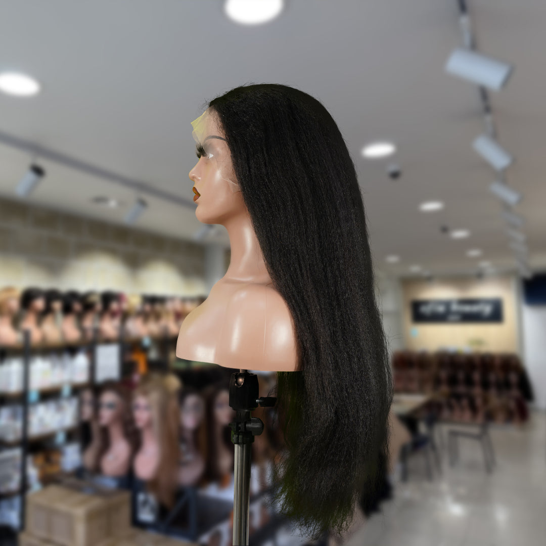 Christy V 13x4 Yaki Straight Lace Front Wig Black Remy Hair