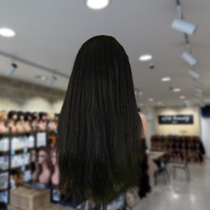 Christy V 13x4 Yaki Straight Lace Front Wig Black Remy Hair