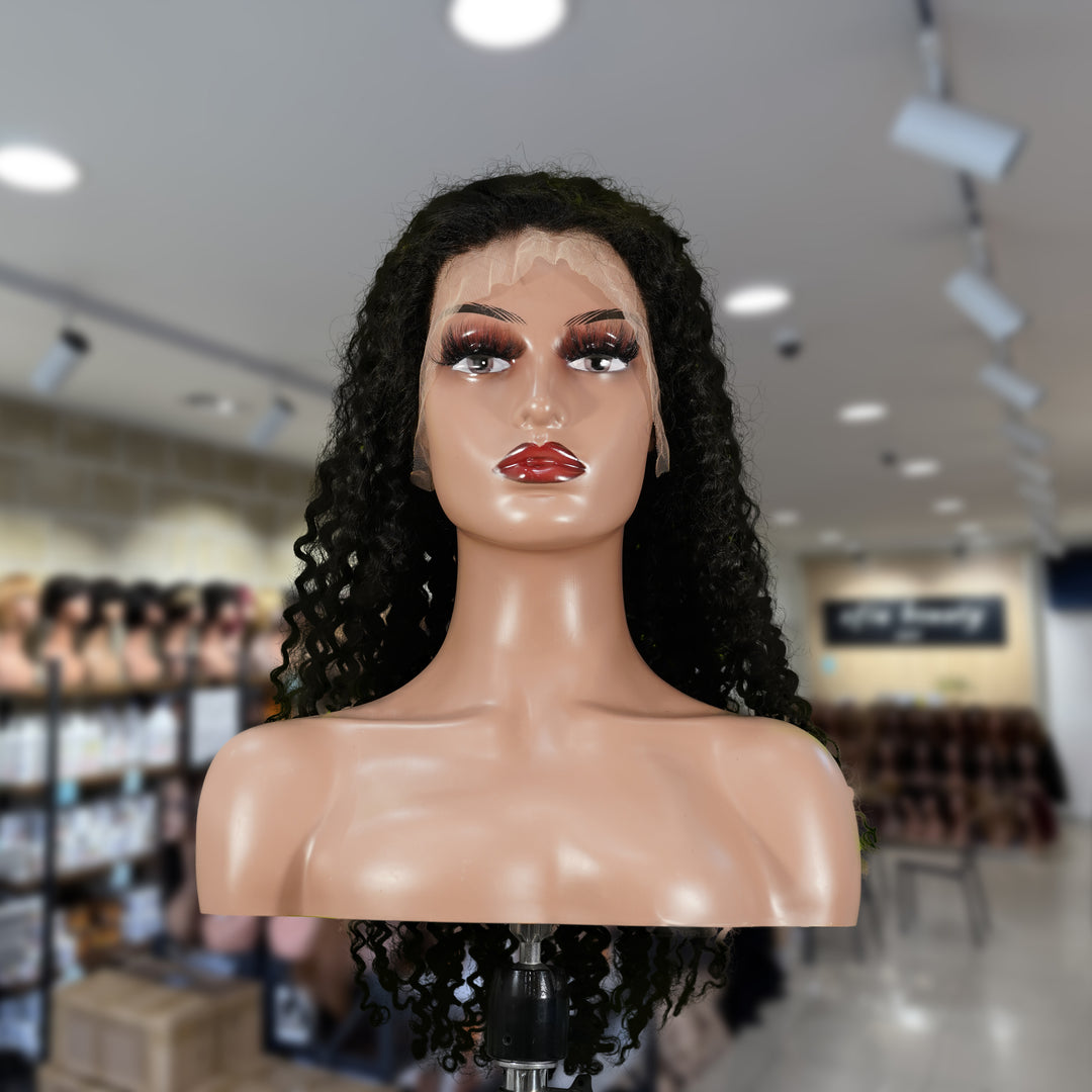 Christy V 13x4 Jerry Curly Lace Front Wig Natural Black Remy Hair