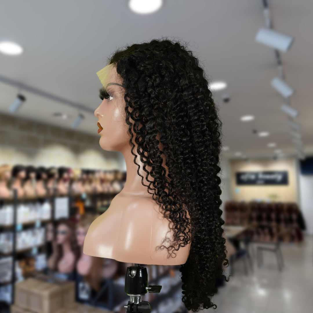 Christy V 13x4 Jerry Curly Lace Front Wig Natural Black Remy Hair