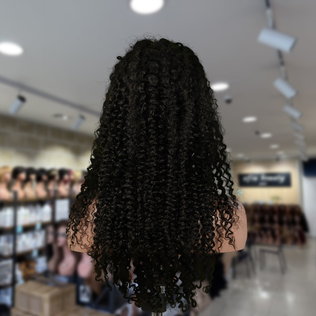 Christy V 13x4 Jerry Curly Lace Front Wig Natural Black Remy Hair