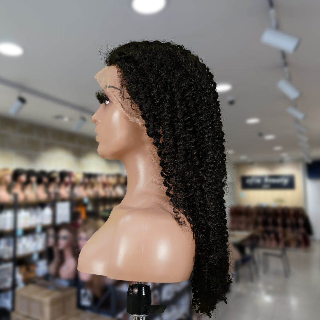 Christy V 13x4 Kinky Curly Lace Front Wig Natural Black Remy Hair