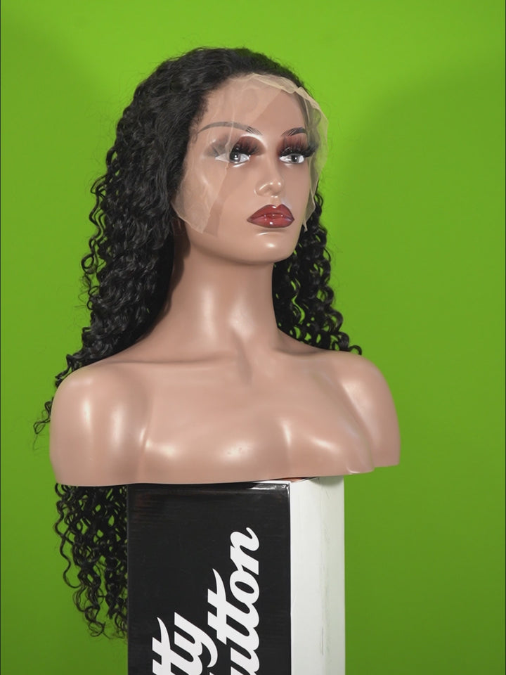 Christy V 13x4 Deep Wave Lace Front Wig Natural Black Remy Hair