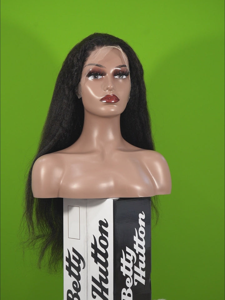 Christy V 13x4 Yaki Straight Lace Front Wig Black Remy Hair