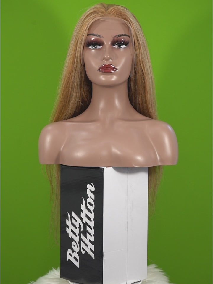 Christy V 13x4 Straight Lace Front Wig 8&27 Honey Blonde Highlight 26 Inch Remy Hair