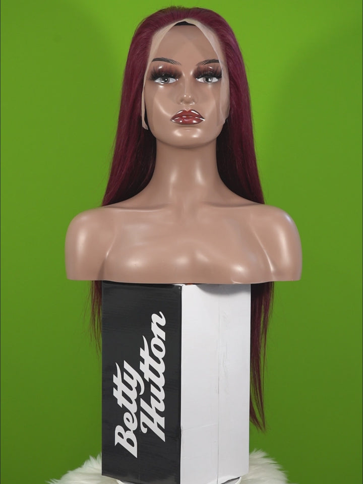 Christy V 13x4 Straight Lace Front Wig 99J Color 26 Inch Remy Hair