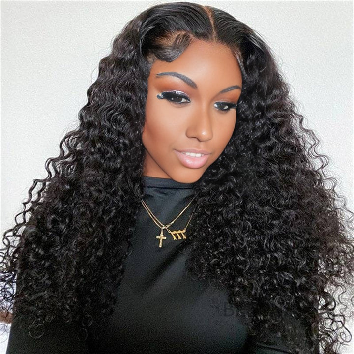 Christy V 13x4 Deep Wave Lace Front Wig Natural Black Remy Hair