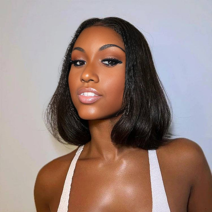 Christy V Natural Black Remy Hair 2x6 Lace Closure Straight Bob Human Hair Wig