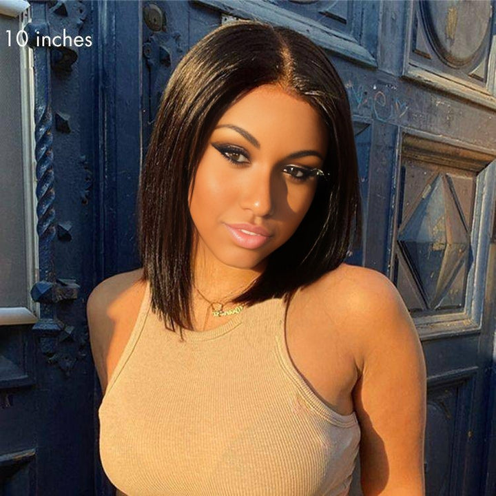 Christy V Natural Black Asian Raw Hair 2x6 HD Lace Closure Straight Bob Human Hair Wig