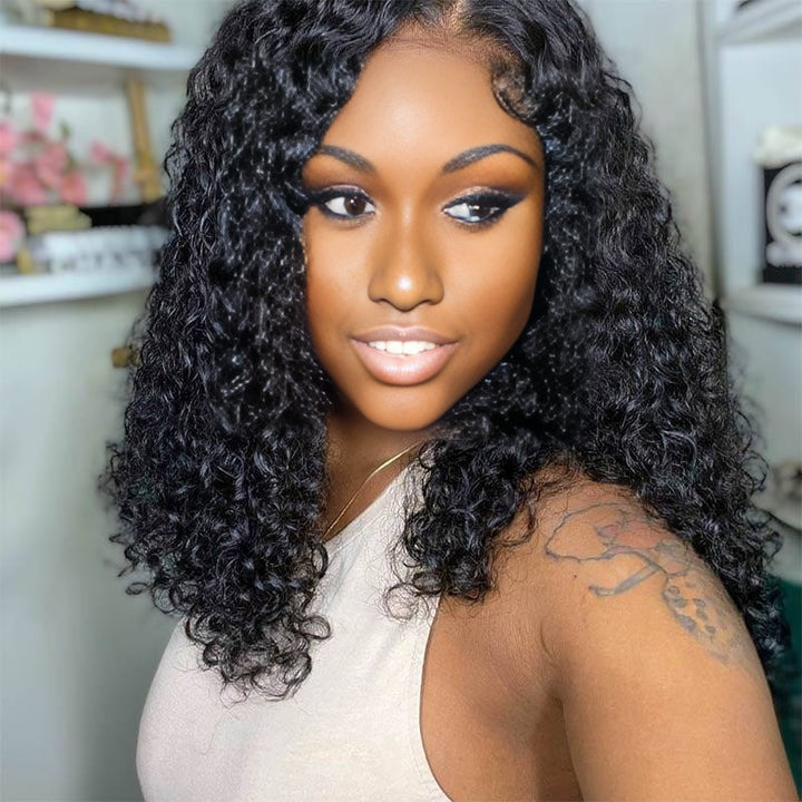 Christy V Natural Black Remy Hair 2x6 Lace Closure Deep Wave Bob Human Hair Wig