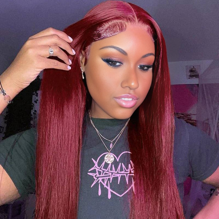 Christy V 13x4 Straight Lace Front Wig 99J Color 26 Inch Remy Hair