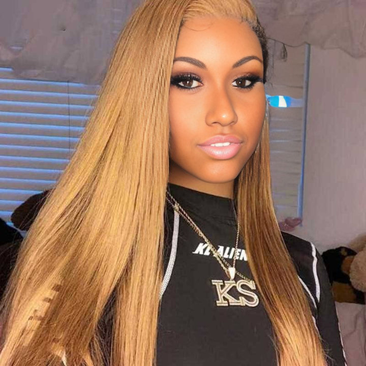 Christy V 13x4 Straight Lace Front Wig 27 Honey Blonde Remy Hair