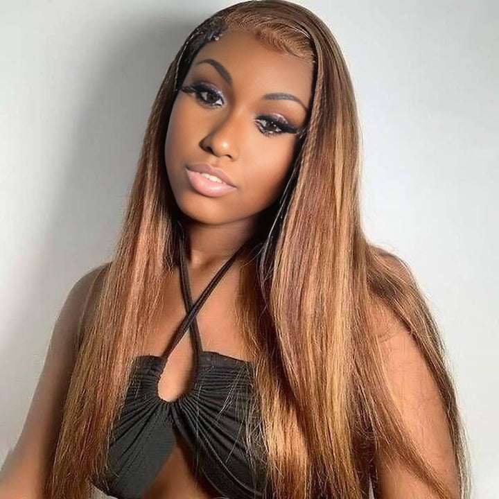 Christy V 13x4 Straight Lace Front Wig m4&27 Highlight Remy Hair 26 Inch