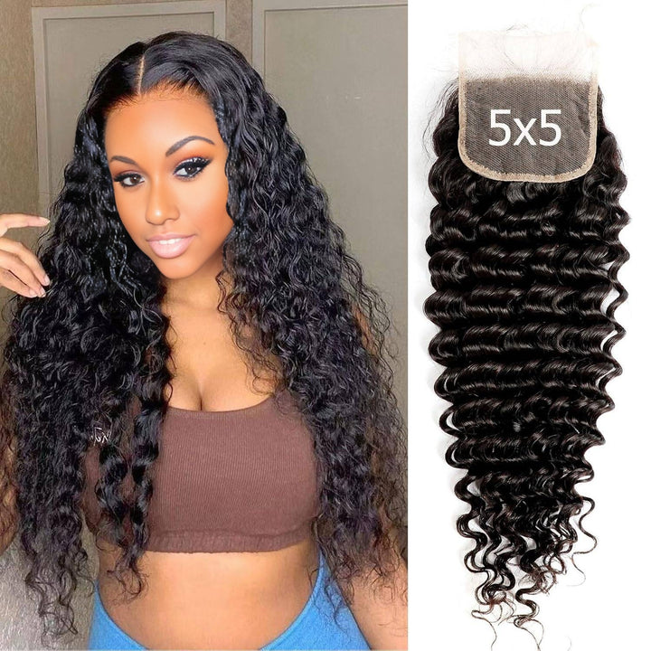 Christy V Remy Hair 5x5 Deep Wave HD Closure